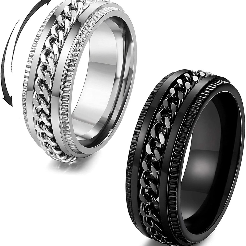 🆕 2Pcs Stainless Steel Fidget Rings Cool Spinner Anxiety Rings Band Set